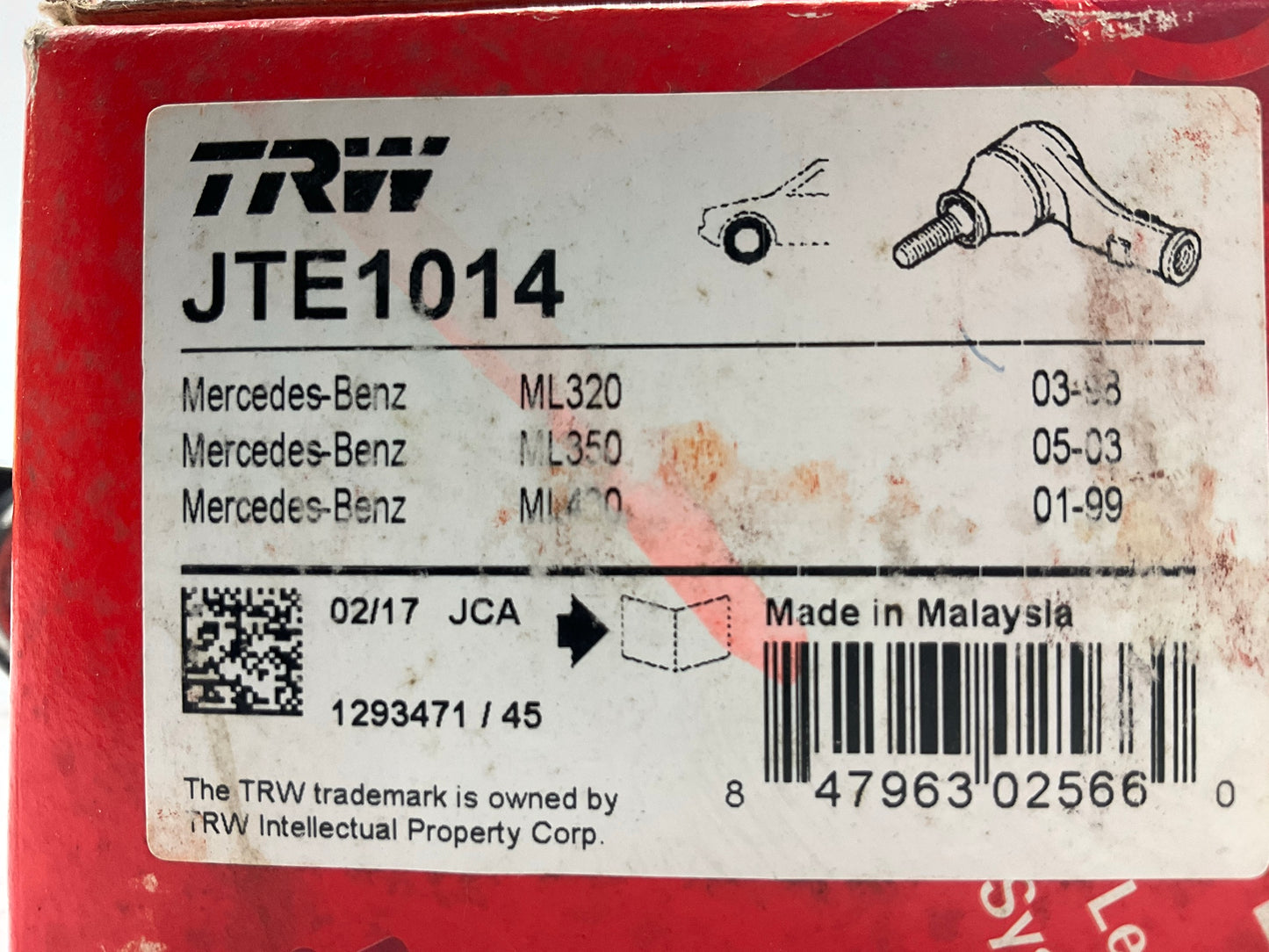 TRW JTE1014 Front Left Outer Tie Rod End - 99-01mercedes ML430, 02-05 ML500 AWD