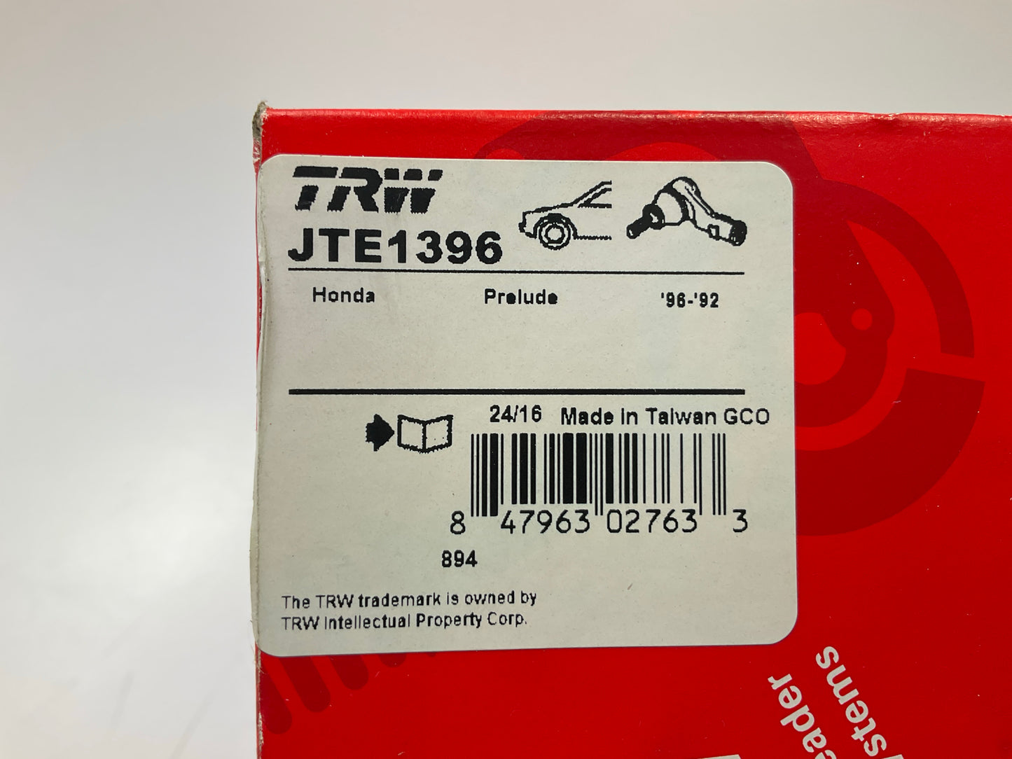 TRW JTE1396 Front Right Outer Steering Tie Rod End - 1992-2001 Honda Prelude