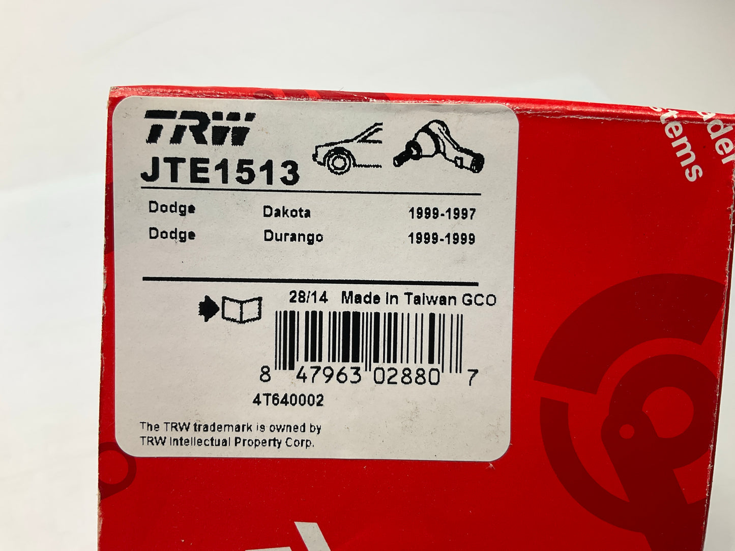 (2) TRW JTE1513 Front Outer Steering Tie Rod End