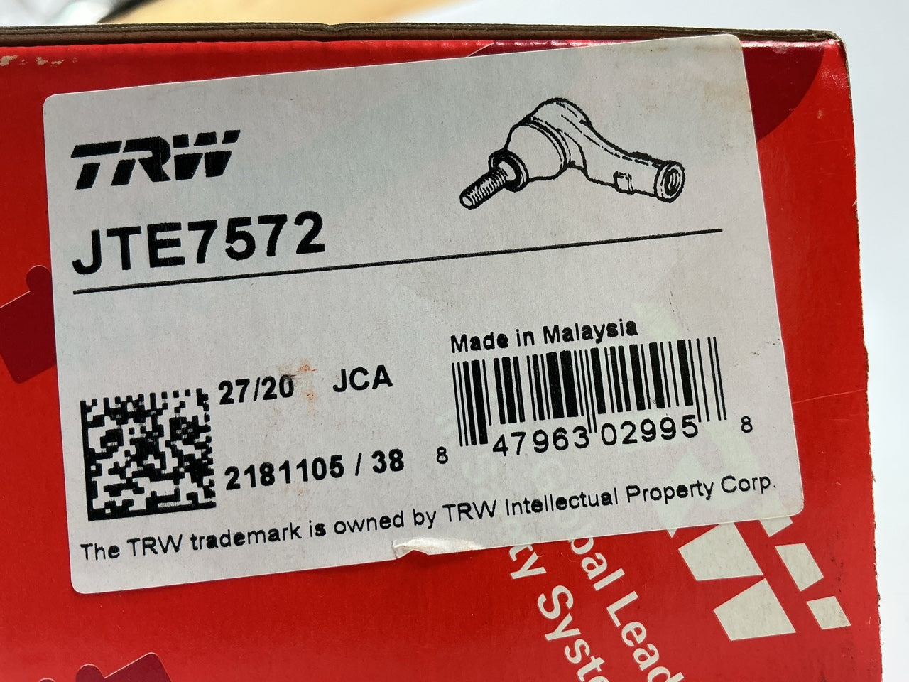 TRW JTE7572 Right Outer Steering Tie Rod End - 2002-2003 Toyota Camry