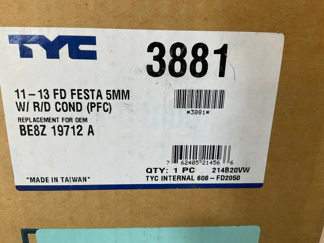 TYC 3881 A/C Condenser - 11-13 Ford Fiesta 1.6L