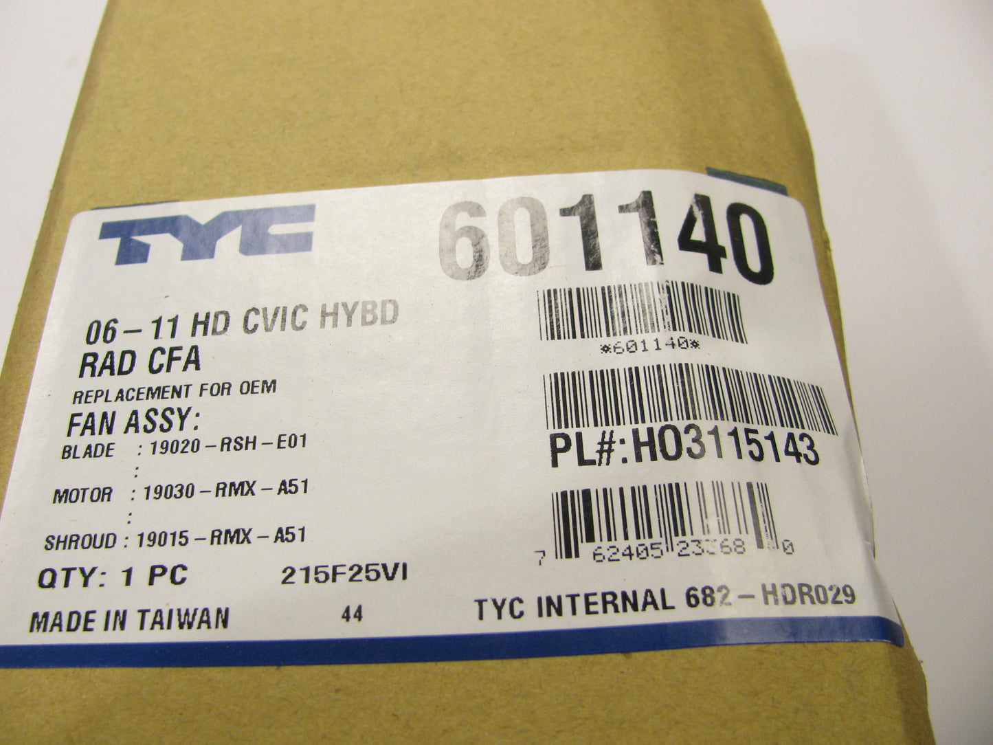 TYC 601140 Left Engine Cooling Fan Assembly For 2006-2011 Honda Civic Hybrid