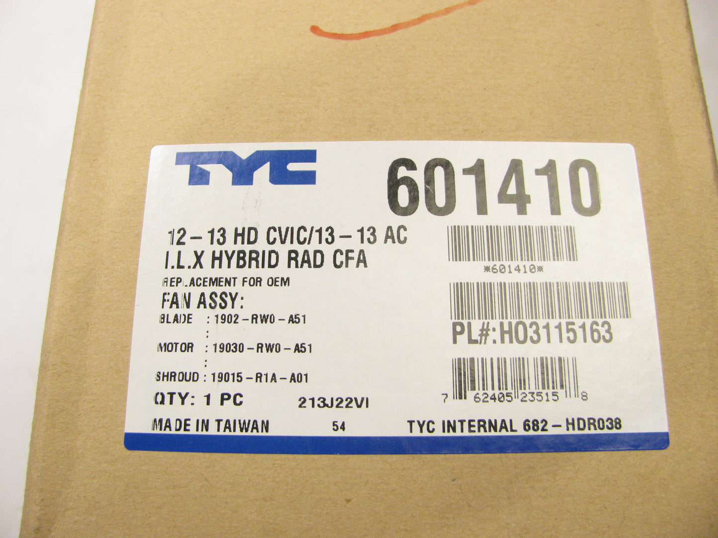 TYC 601410 Engine Cooling Fan Assembly For 2012-2015 Honda Civic Hybrid