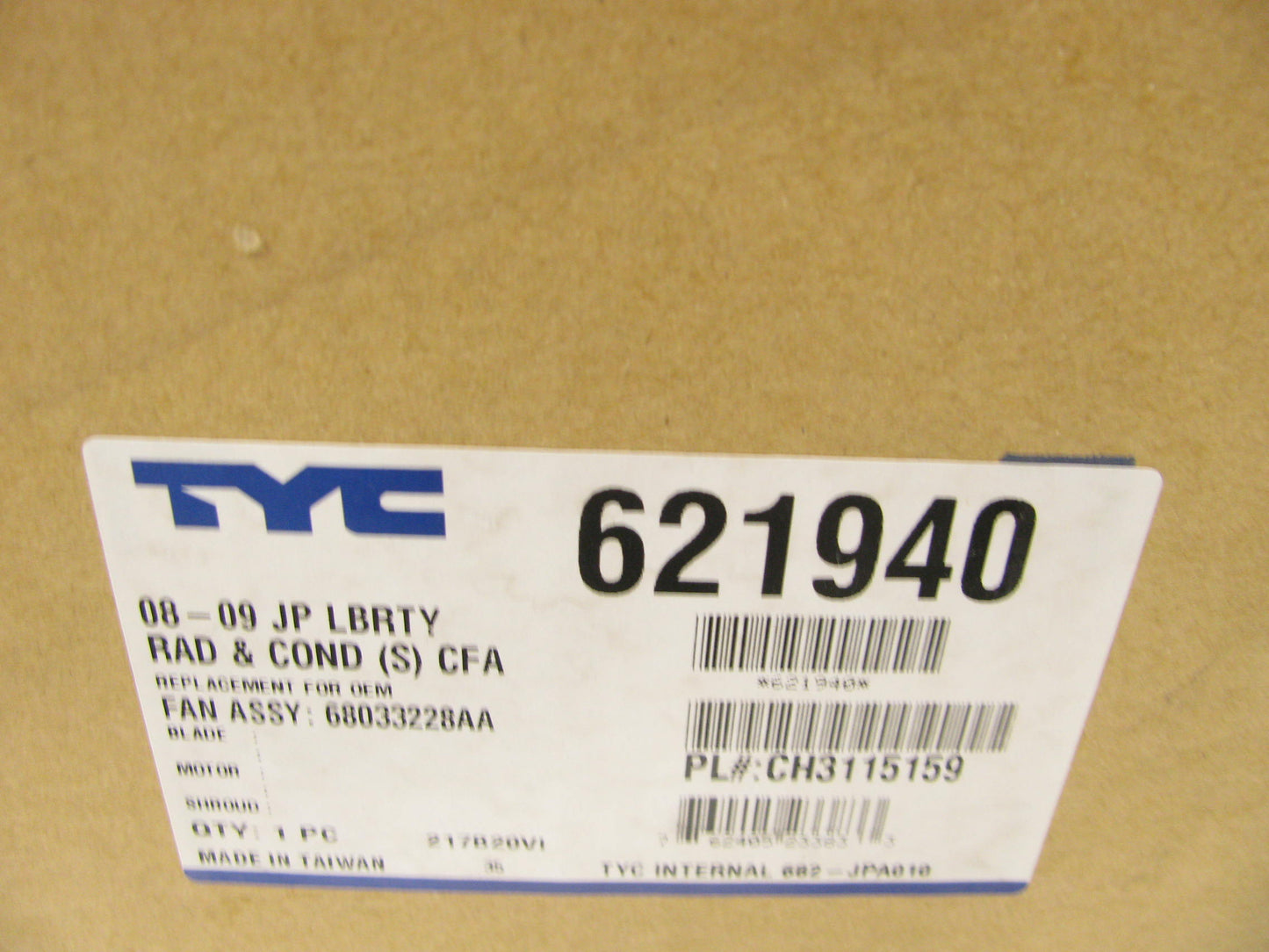 TYC 621940 Condenser Fan Assembly For 2008-2012 Jeep Liberty 3.7L-V6