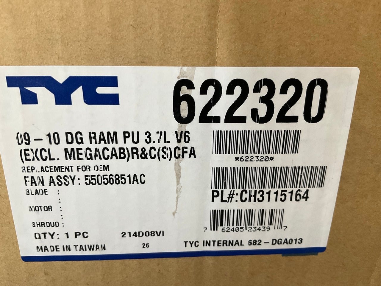 TYC 622320 Radiator Fan Assembly For 2009-2012 Ram 1500 3.7L-V6