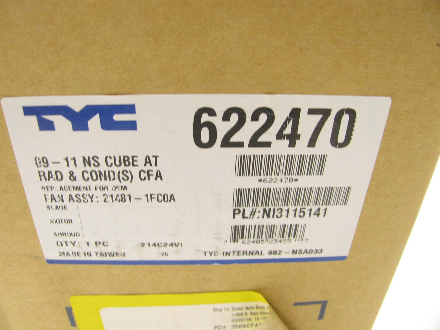 TYC 622470 Condenser Fan Assembly For 2009-2014 Nissan Cube 1.8L-L4