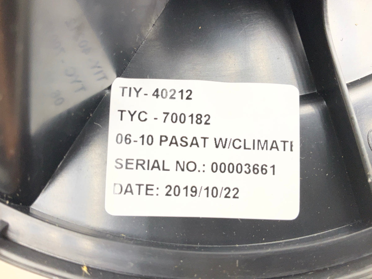 TYC 700182 HVAC Blower Motor With Fan 2006-2010 Passat, Jetta
