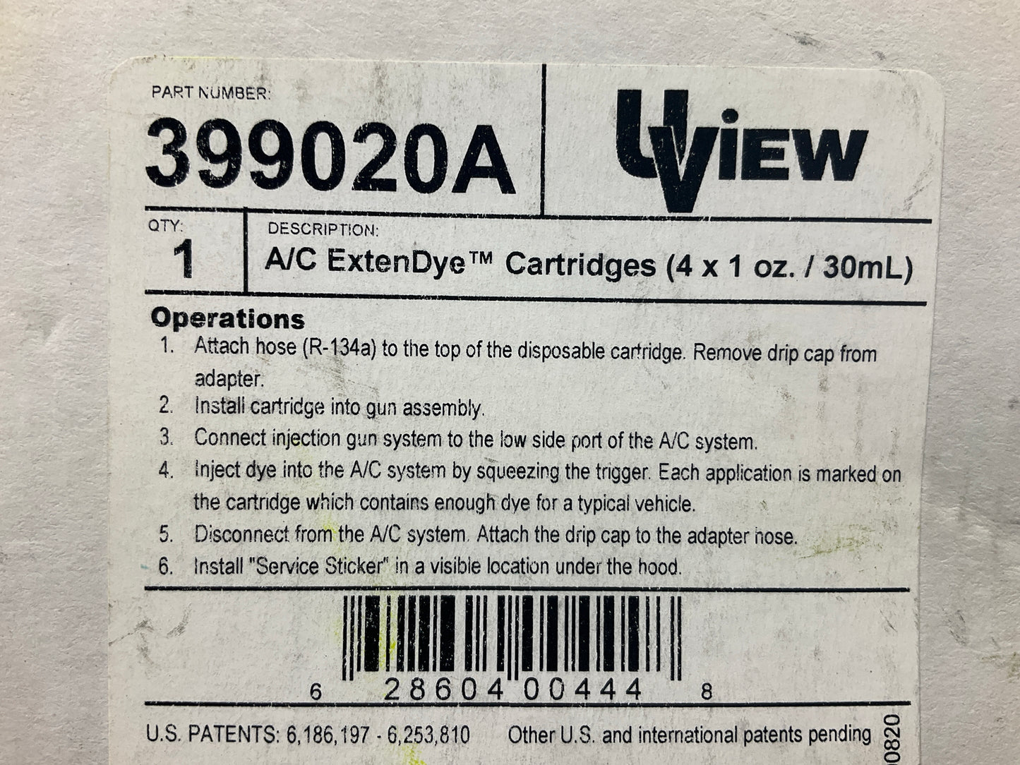 (4) Uview 399020A A/C ExtenDye Leak Detection Dye 1 Oz Cartidges For Spotgun Jr.