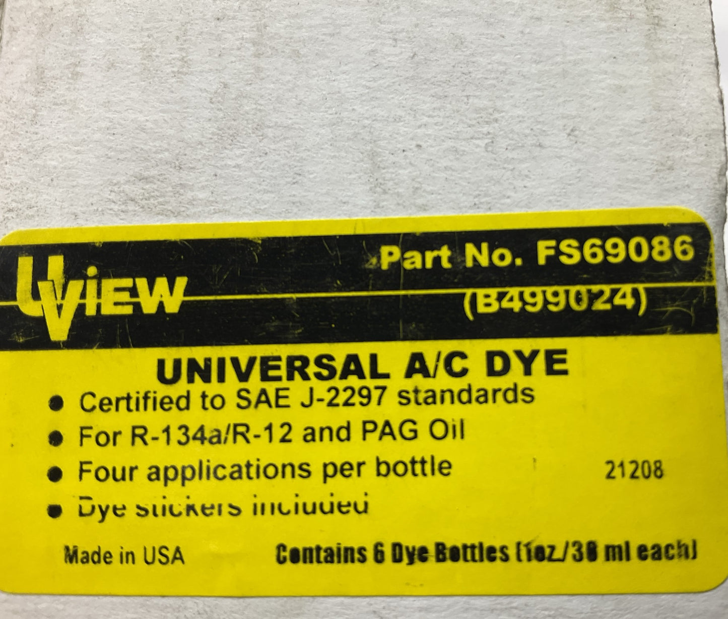 (6) Uview B499024 A/C Leak Detection Dye Bottles - 1 Oz Each