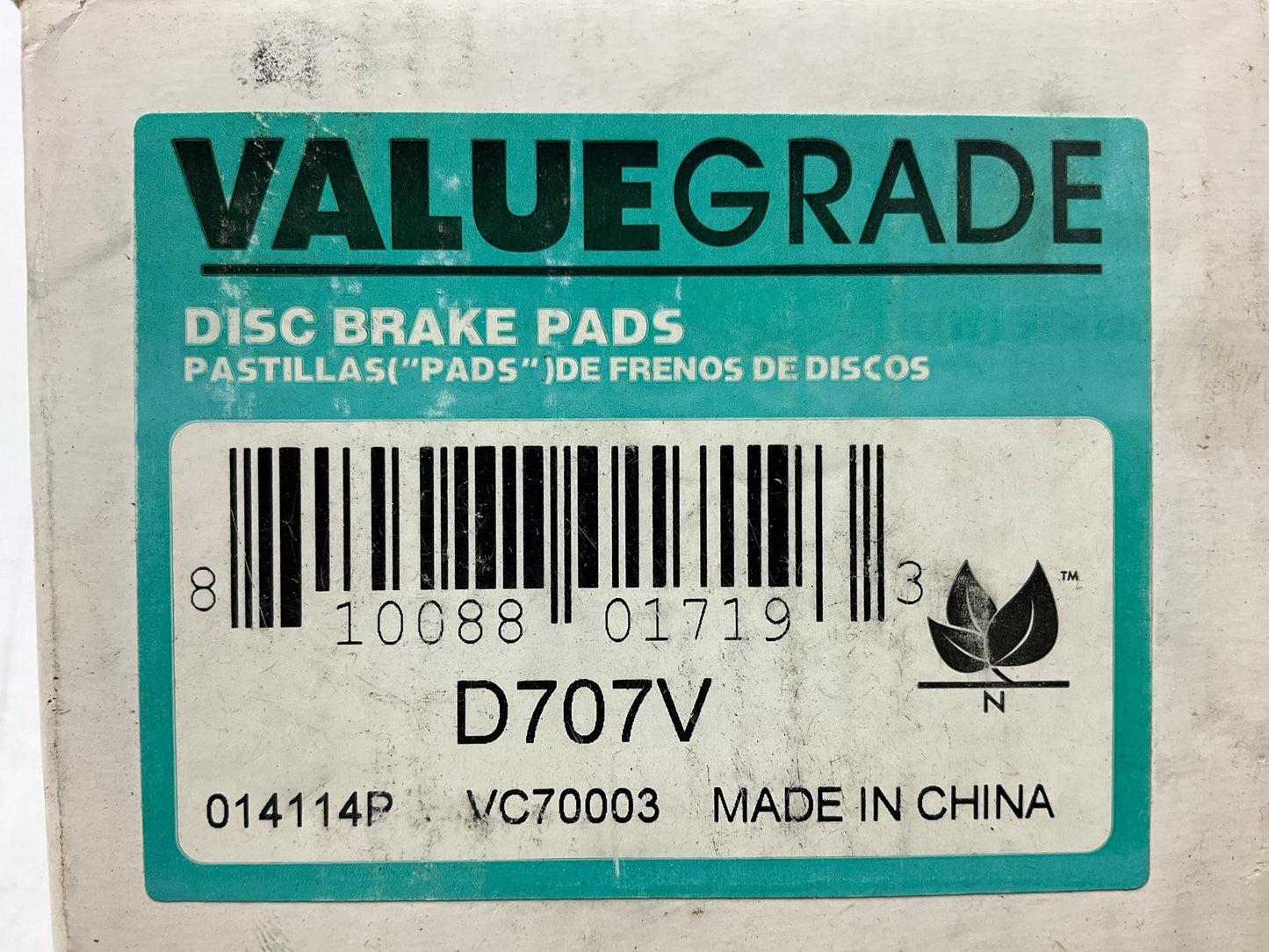 Valuegrade D707V Front Disc Brake Pads