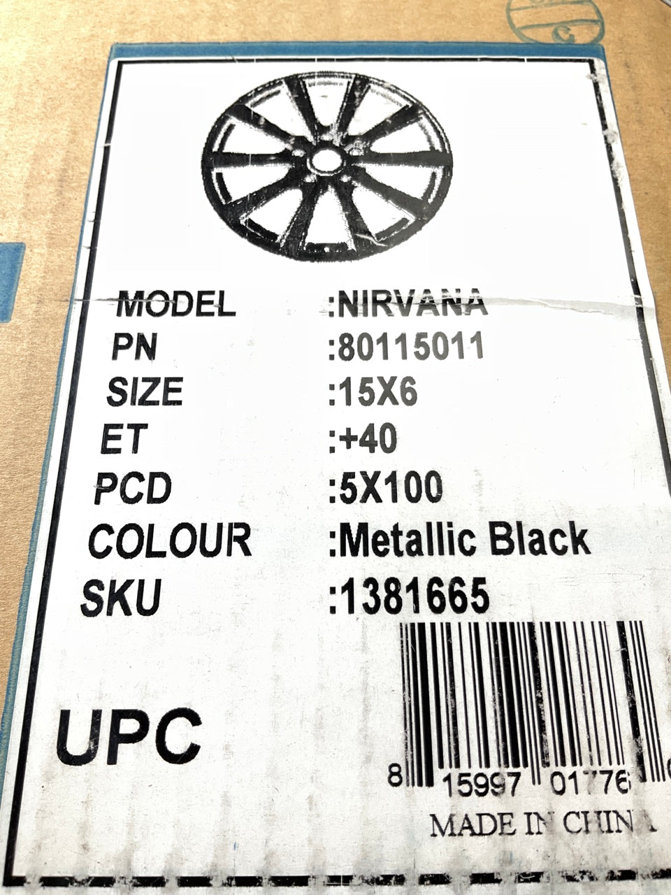 Velox 80115011 Nirvana Black Metallic Alloy Wheel Rim 15''x6'' 5x100 +40mm Offset