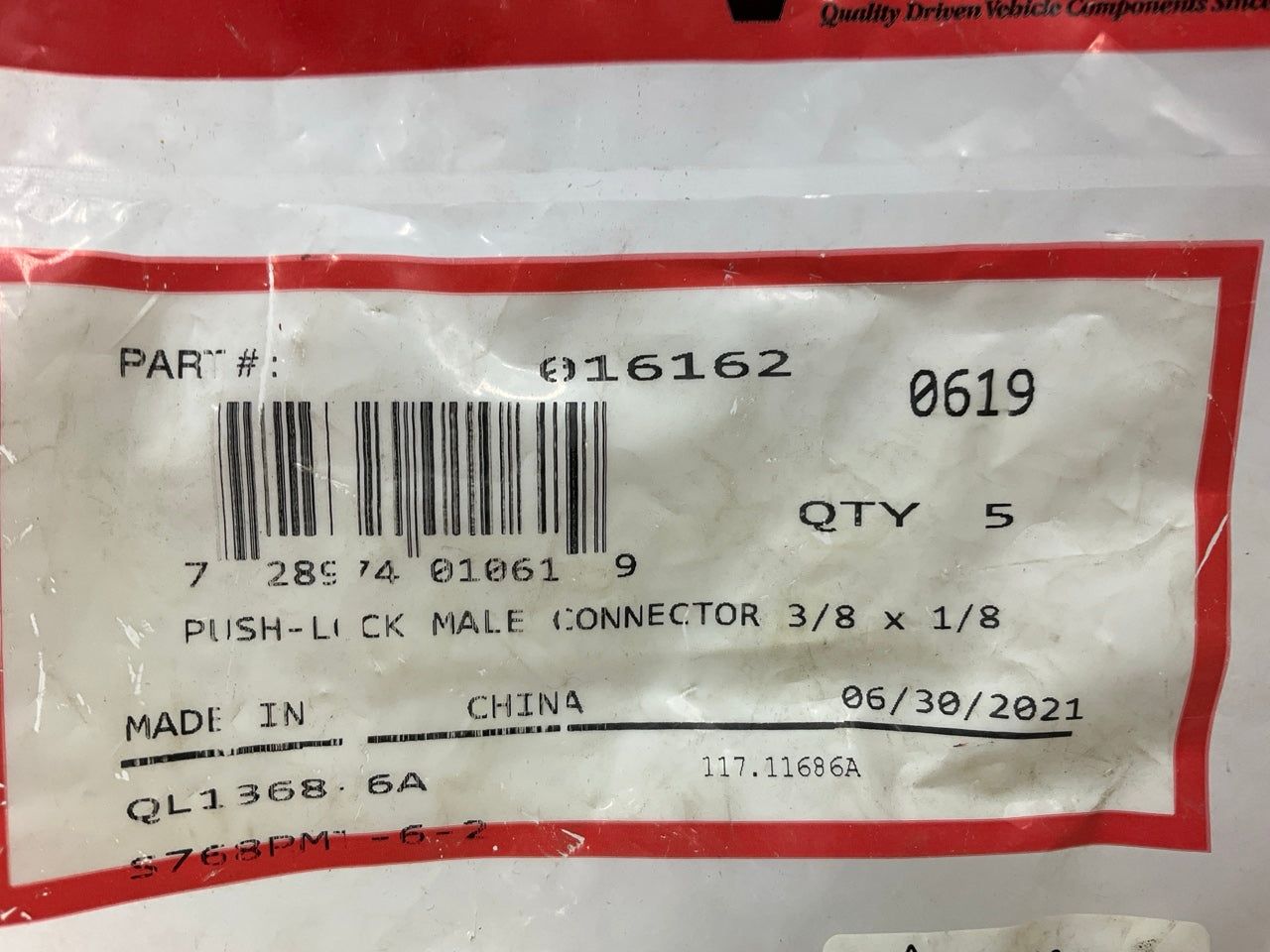(5) Velvac 016162 Push-Lock Air Brake Fitting, Male Connector, Brass 3/8'' X 1/8''