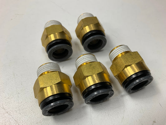 (5) Velvac 016186 Push-Lock Air Brake Fitting, Male Connector, 1/2'' X 3/8''