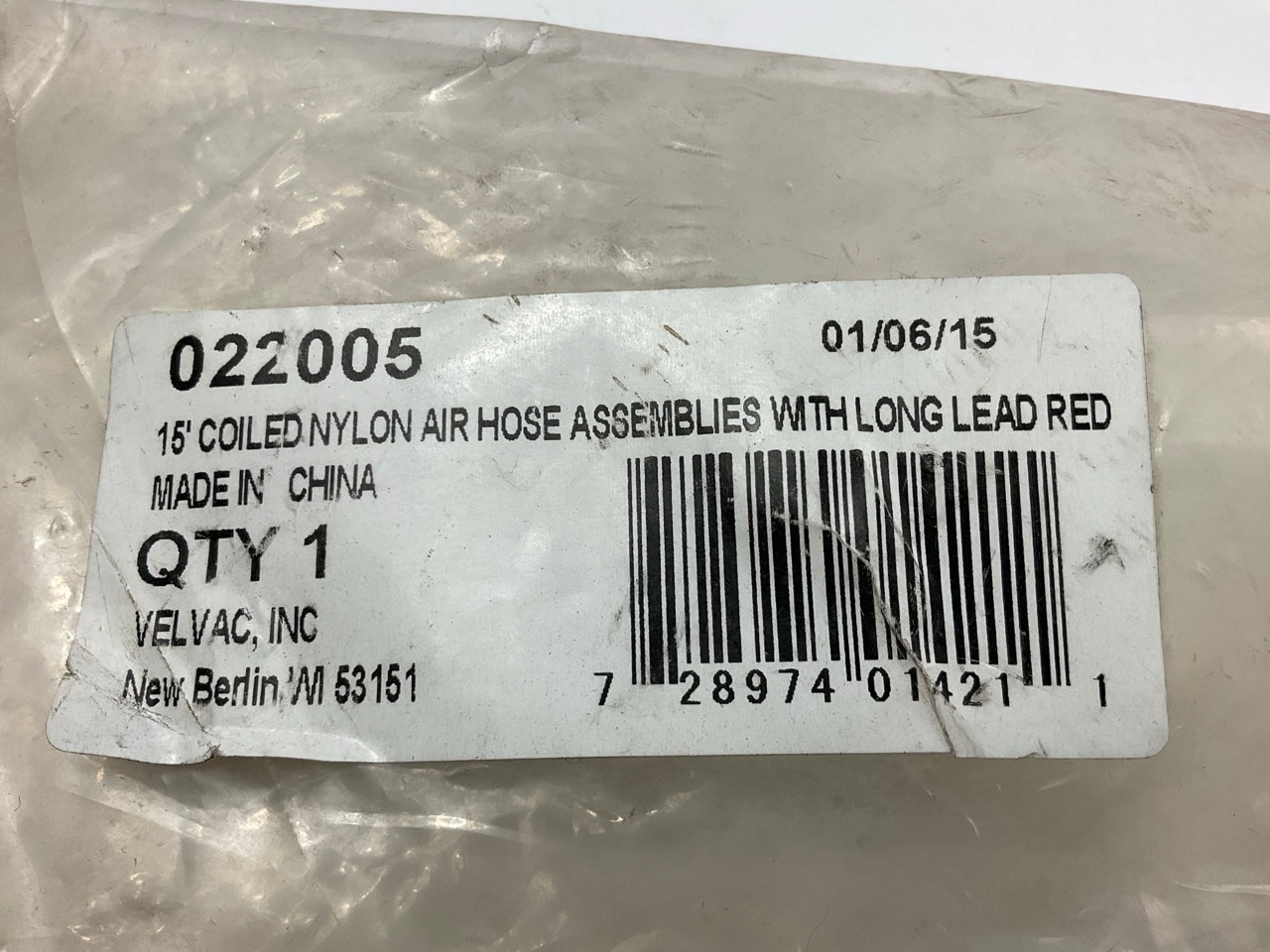 Velvac 022005 Coiled Nylon Air Hose Tubing Assembly, Red Emergency, 15' Long