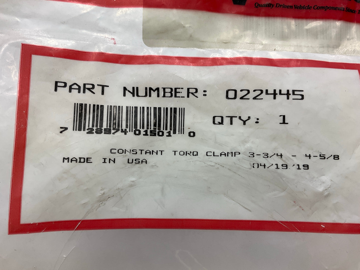 Velvac 022445 Constant Torque Hose Clamp, 3-3/4'' - 4-5/8'' Clamping Range