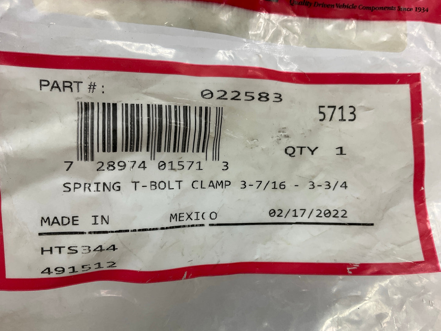 Velvac 022583 Spring Loaded T-Bolt Clamp, 3-7/16'' - 3-3/4'' Clamping Range