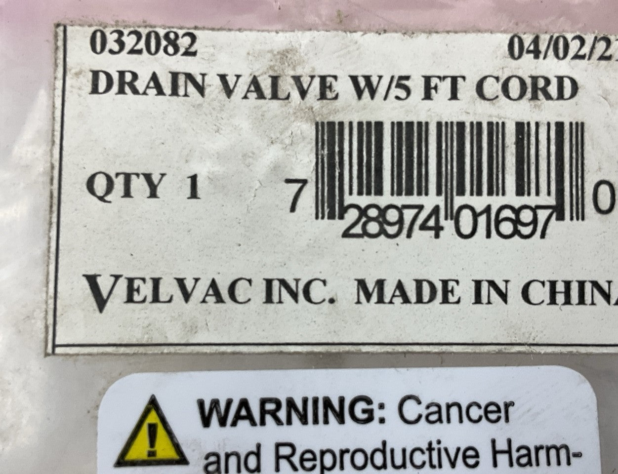 Velvac 032083 Drain Pull Valve With 5' Long Pull Cable