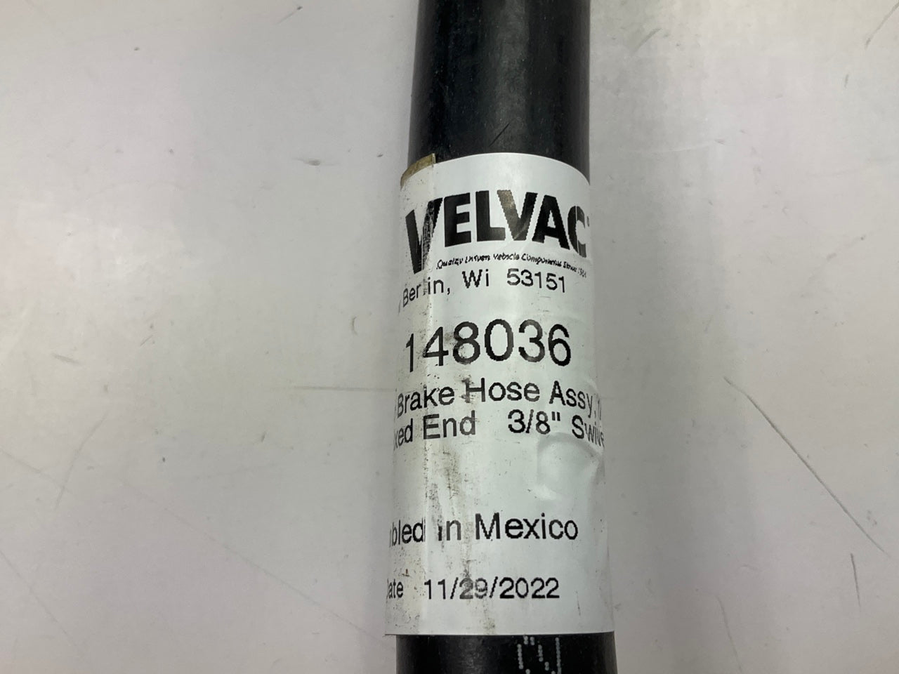 Velvac 148036 Air Brake Hose, 1/2'' X 3/8'' X 36'', One End Fixed, One End Swivel