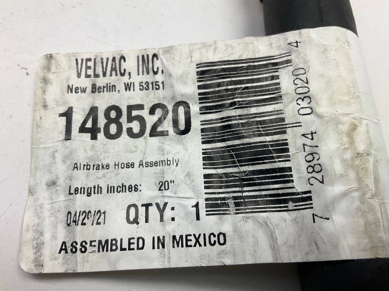 Velvac 148520 Air Brake Hose, 1/2'' X 3/8'' X 20'', Both Ends Swivel