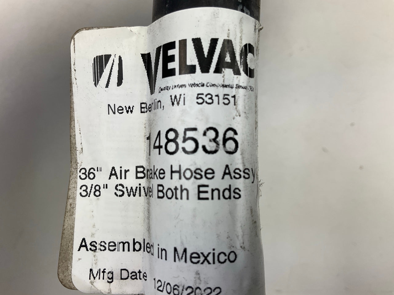 Velvac 148536 Air Brake Hose - 1/2'' X 3/8'' X 36'', Both Ends Swivel
