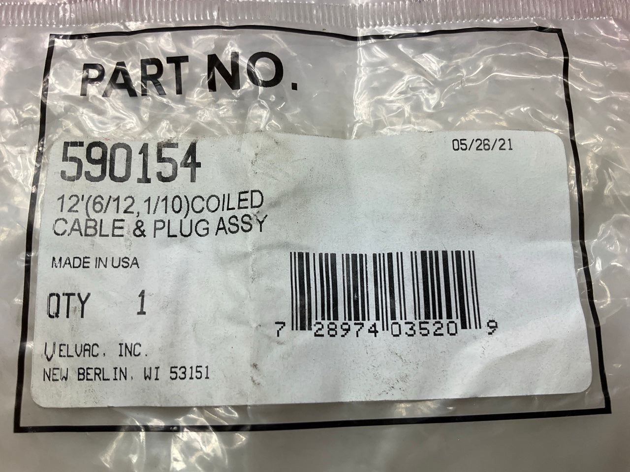 Velvac 590154 Seven-Way Coiled Cable, 6/12, 1/10 Gauge, 12' Long, Two 12'' Leads