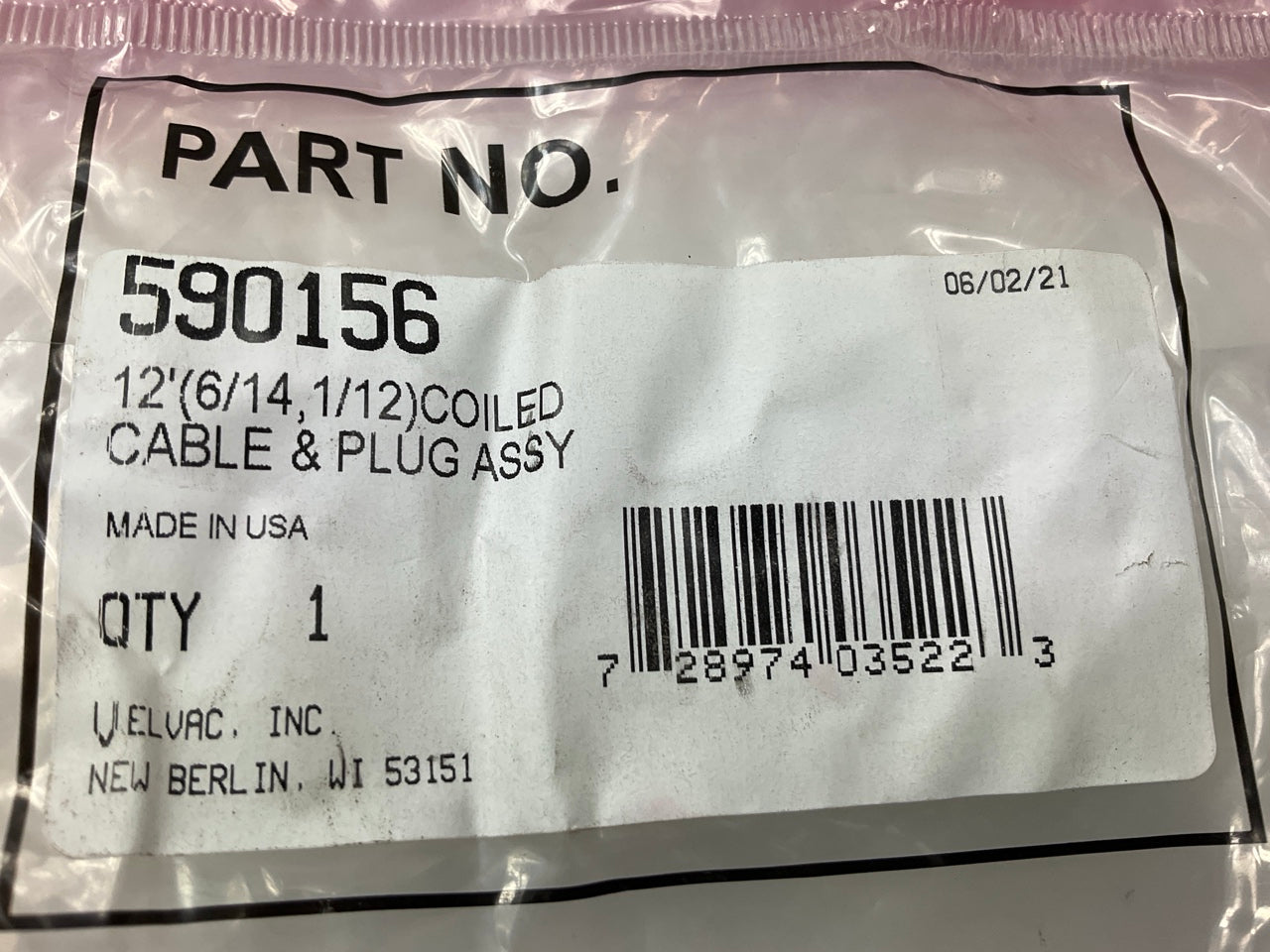 Velvac 590156 Seven-Way Coiled Cable, 6/14, 1/10 Gauge, 12' Long, Two 12'' Leads