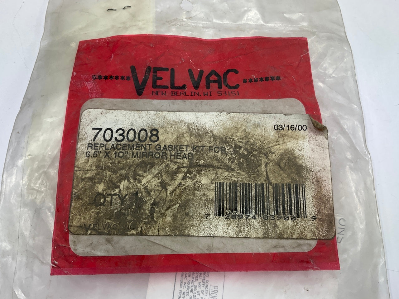 Velvac 703008 Replacement Black Gasket For 6.5'' X 10'' Flat Glass Mirror