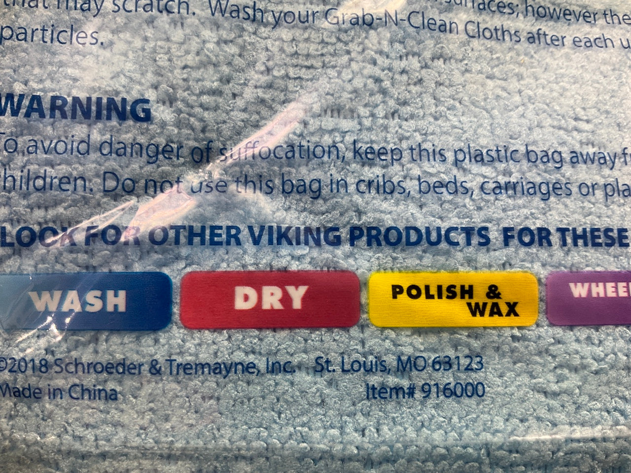 Viking 916000 Car Care Grab-N-Clean BLUE Microfiber Cloth Towels, 12'' X 12''