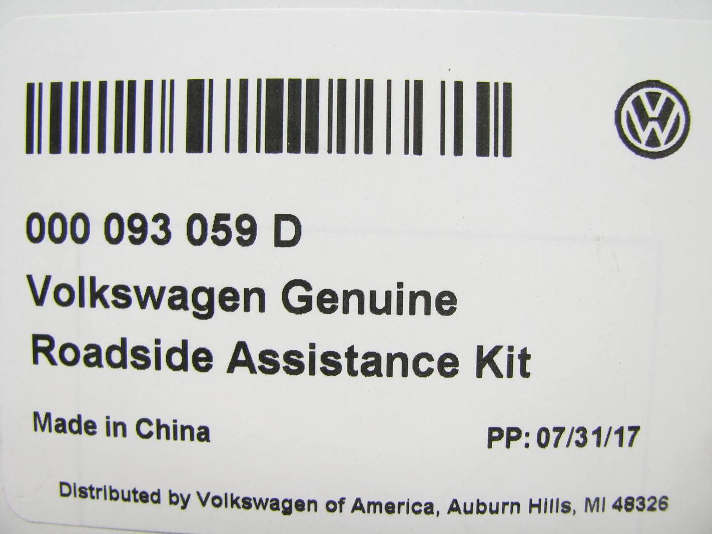 NEW GENUINE OEM For Vw Audi 000093059D Roadside Safety Assistance Kit