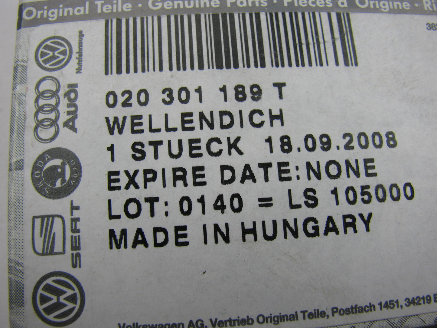 NEW OEM 6-speed Manual Transmission Output Shaft Seal VW # 020301189T