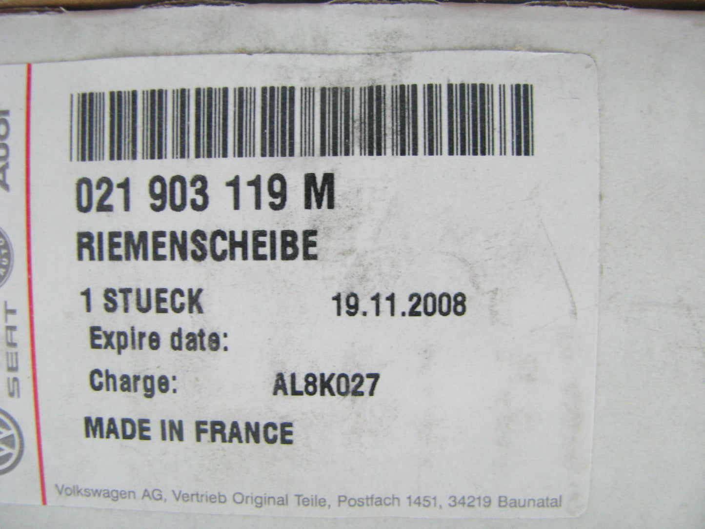 NEW - OEM VW Audi 021903119M Alternator Pulley 2009-2010 Q7 3.6L-V6