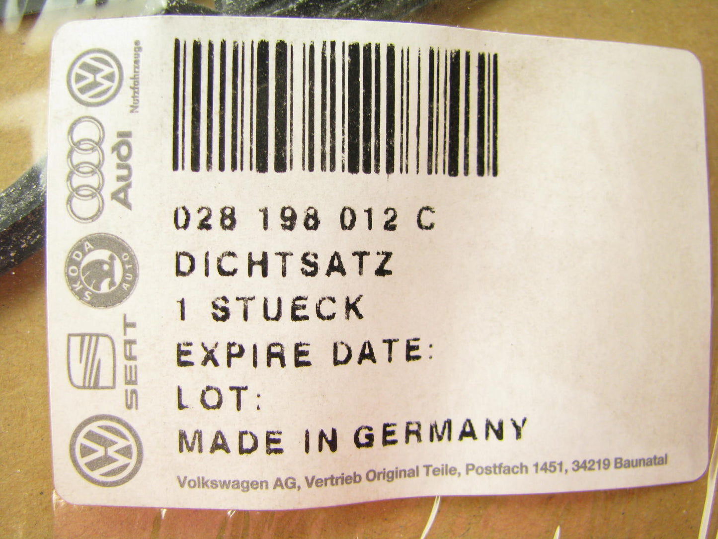 NEW - OEM VW Audi 028198012C Cylinder Head Gasket Set 1996 Passat 1.9L Diesel