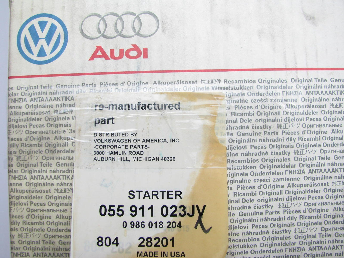 REMAN. OEM VW 055911023JX Starter Motor 055-911-023-JX 1988-1992 Golf, Jetta