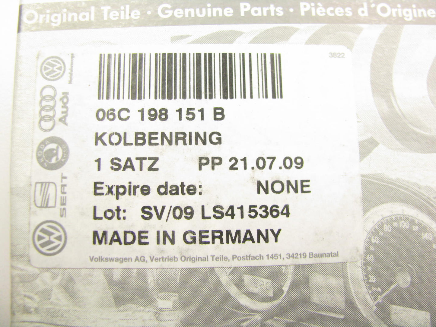 NEW - OEM VW Audi 06C198151B Single Piston Ring Set STD 2002-2006 3.0L-V6