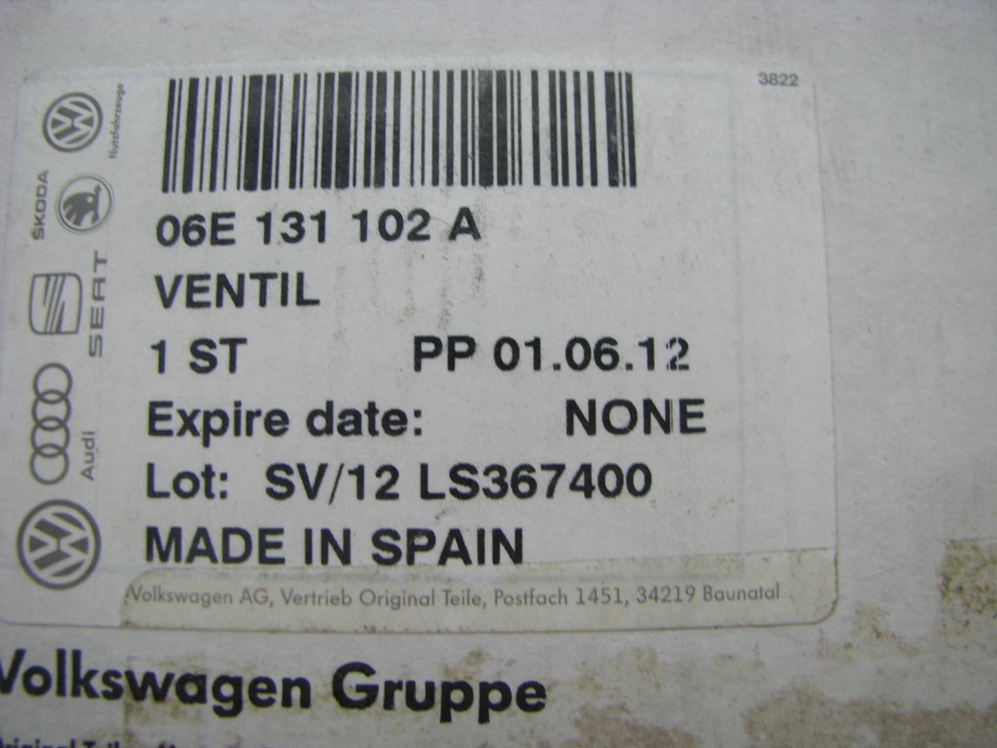NEW - OEM VW Audi 06E131102A Secondary Air Injection Pump Check Valve