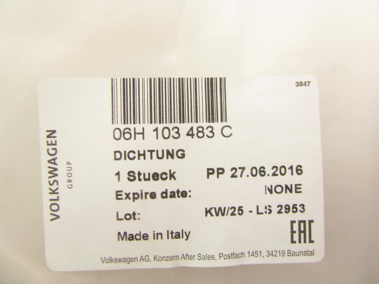 NEW GENUINE OEM Vw Audi 06H103483C Engine Timing Cover Gasket