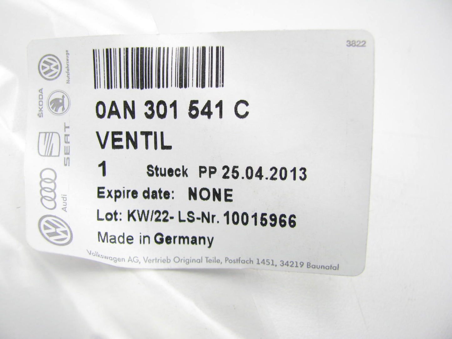 NEW GENUINE OEM Pressure Valve Genuine For Audi 0AN301541C