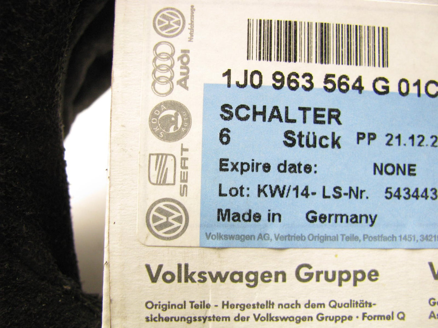 NEW - OEM VW Audi 1J0963564G 01C Front Right Side Heated Seat Switch BLACK
