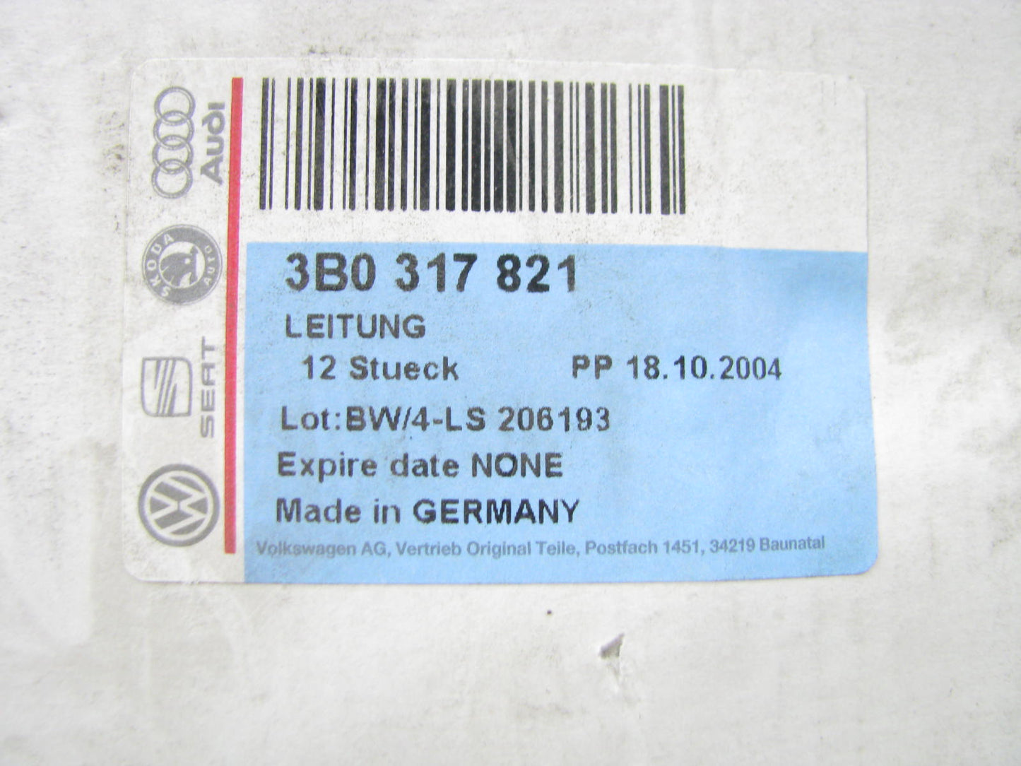 NEW GENUINE OEM VW Automatic Transmission Oil Cooler Line Tube Hose 3B0317821