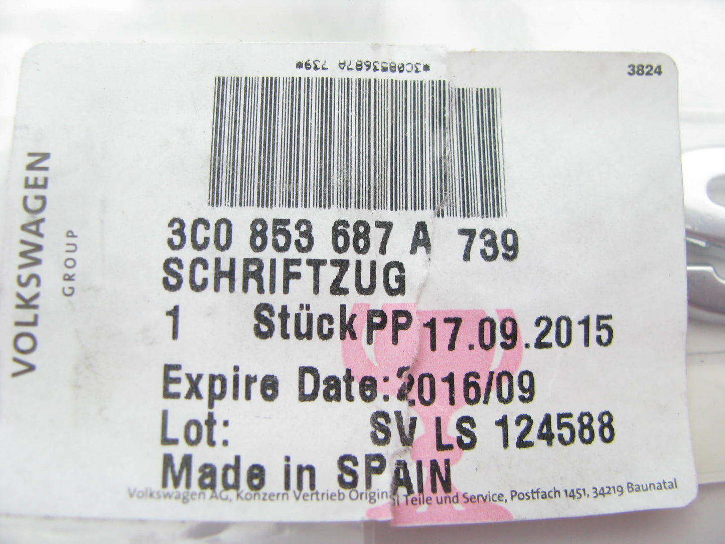 NEW - OEM VW Audi 3C0853687A739 Rear Emblem Nameplate For 1990-2012 Passat