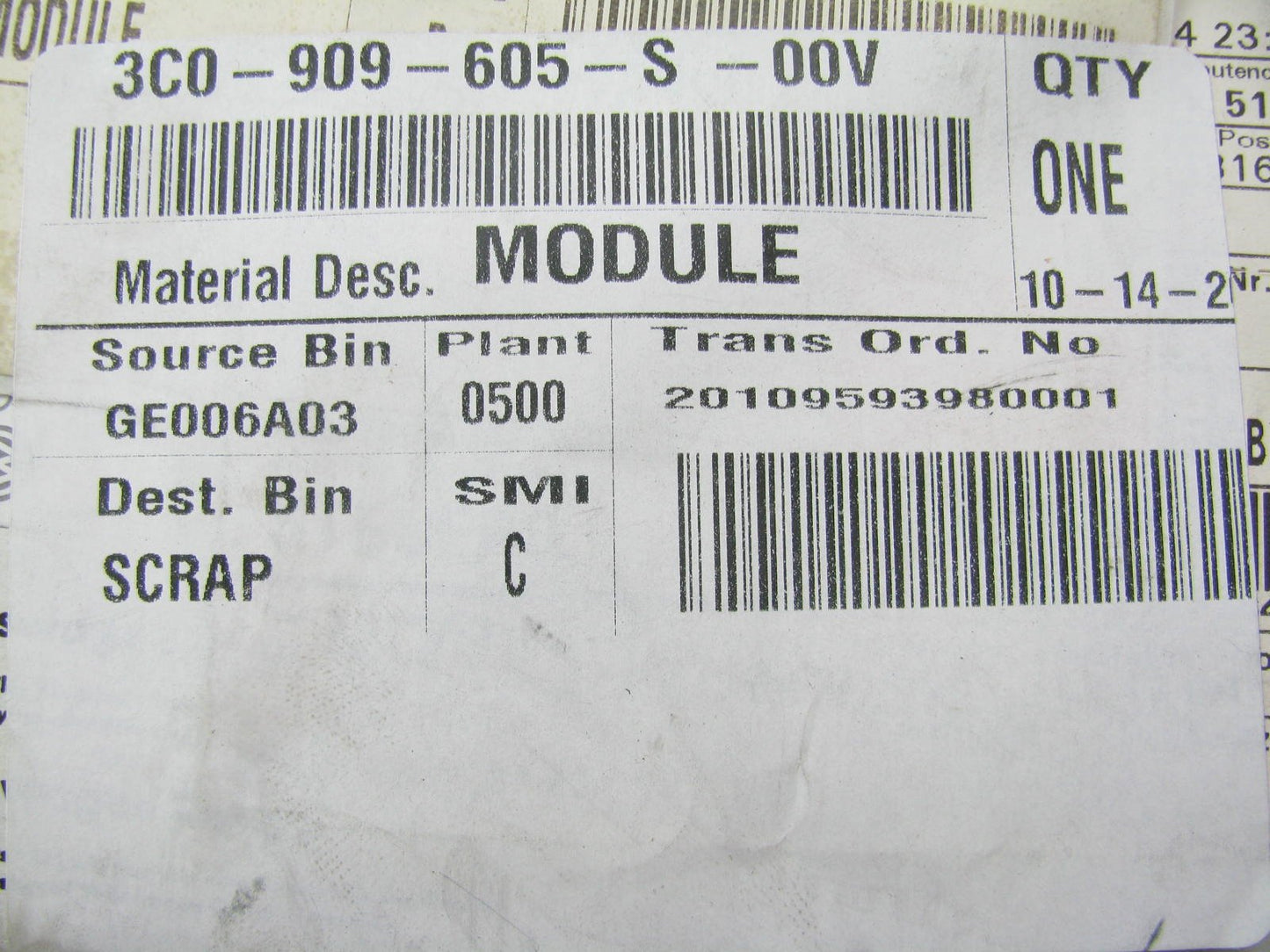 NEW GENUINE OEM SRS Control Module 2007-2008 VW Passat 2.0L 3C0909605S00V
