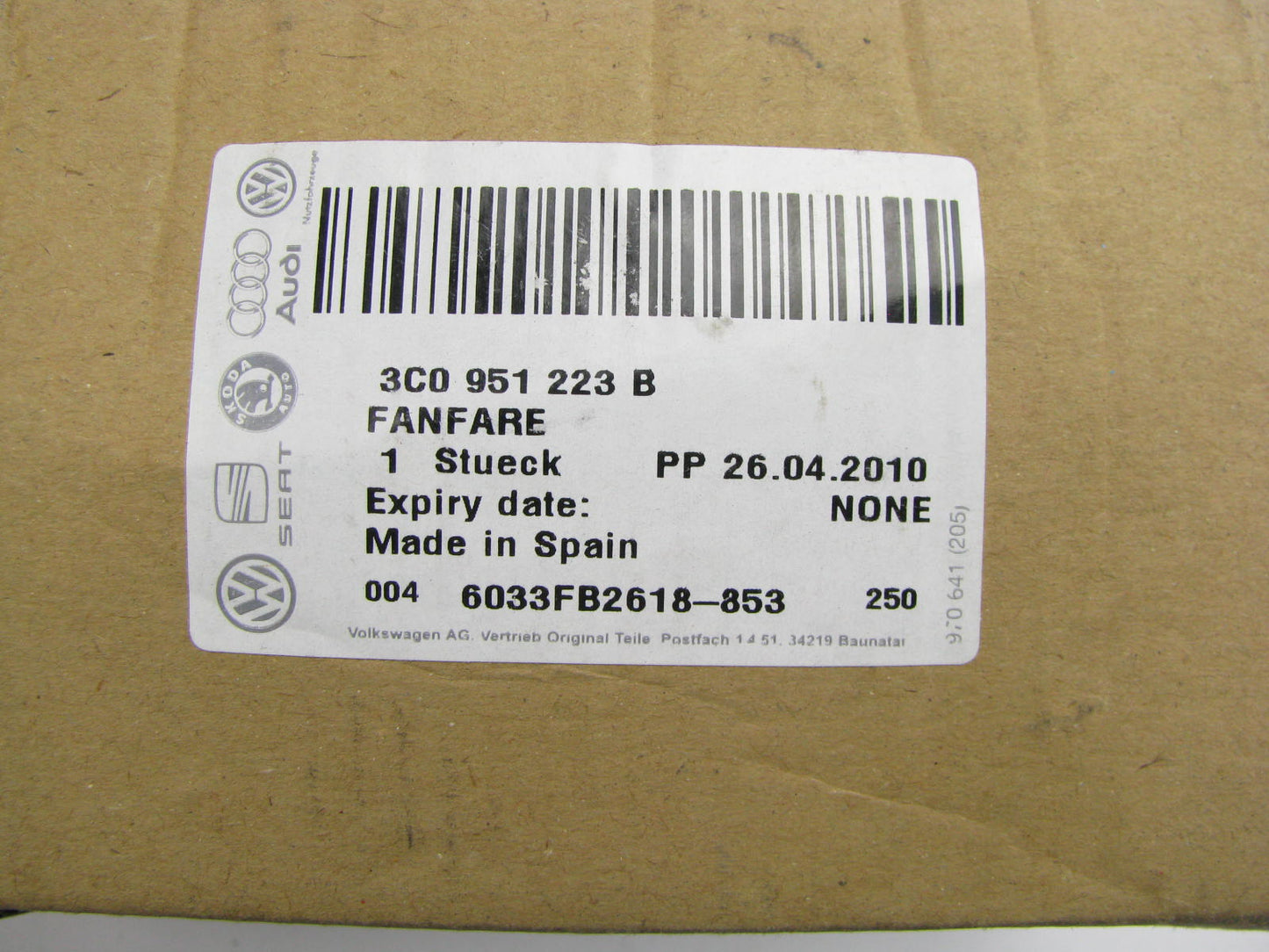 NEW GENUINE High Pitch Horn OEM For 2009-2010 Volkswagen Passat 3C0951223B