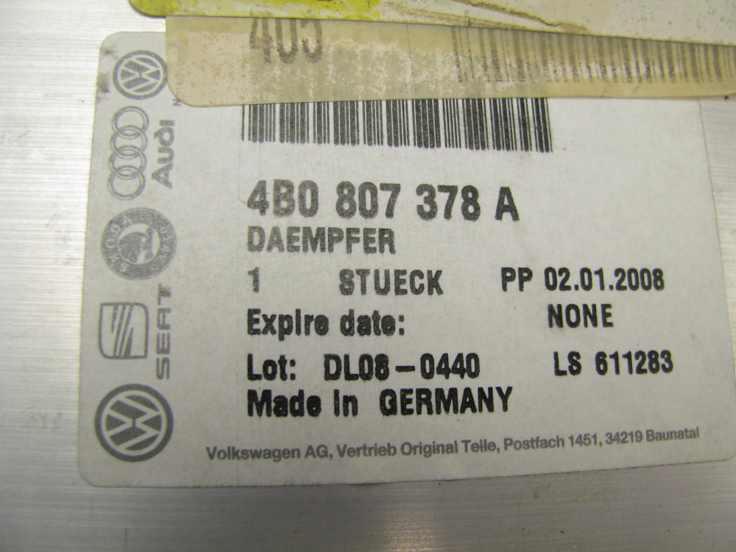 NEW - OEM Right Rear Bumper Shock Absorber 2002-04 Audi A6 Quattro 2002-03 S6