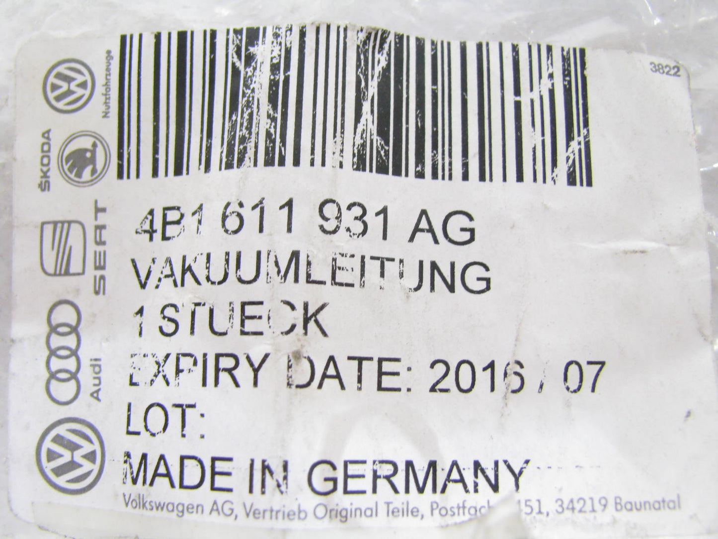 NEW - OEM VW Audi 4B4B1611931AG Brake Booster Pressure Sensor & Hose Assembly