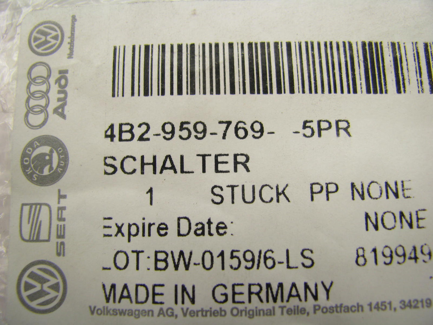 NEW GENUINE OEM Vw Audi 4B2-959-769-5PR Front Right Memory Seat Position Switch