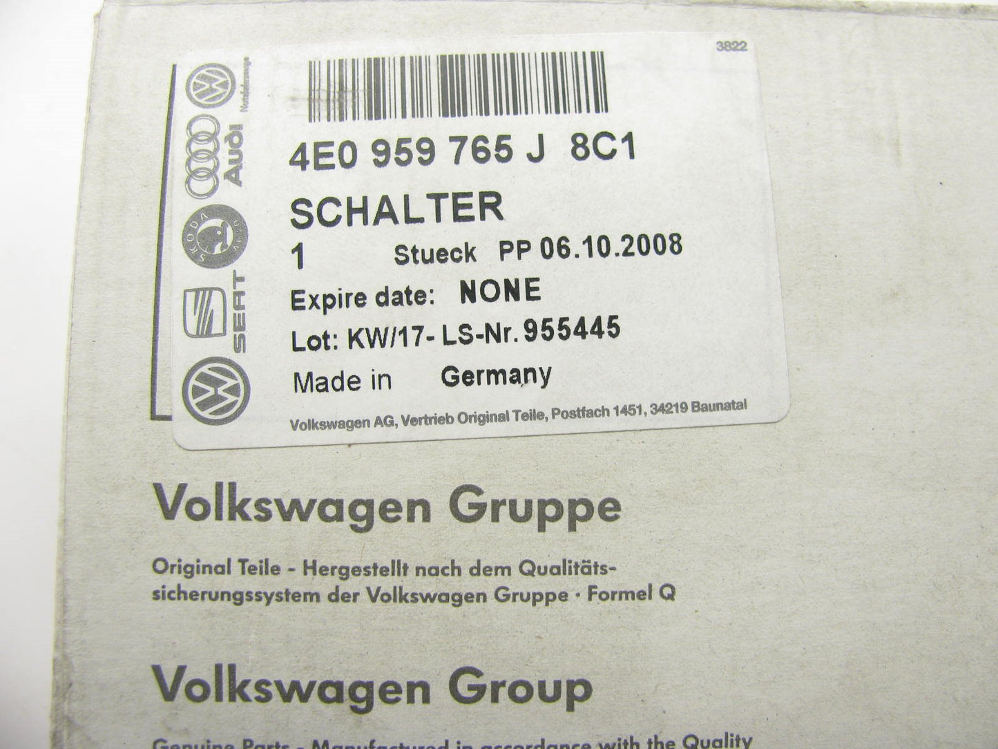 NEW Front Left Seat Adjust Switch Beige OEM For 04-07 Audi A8, 07 S8 4E0959765J