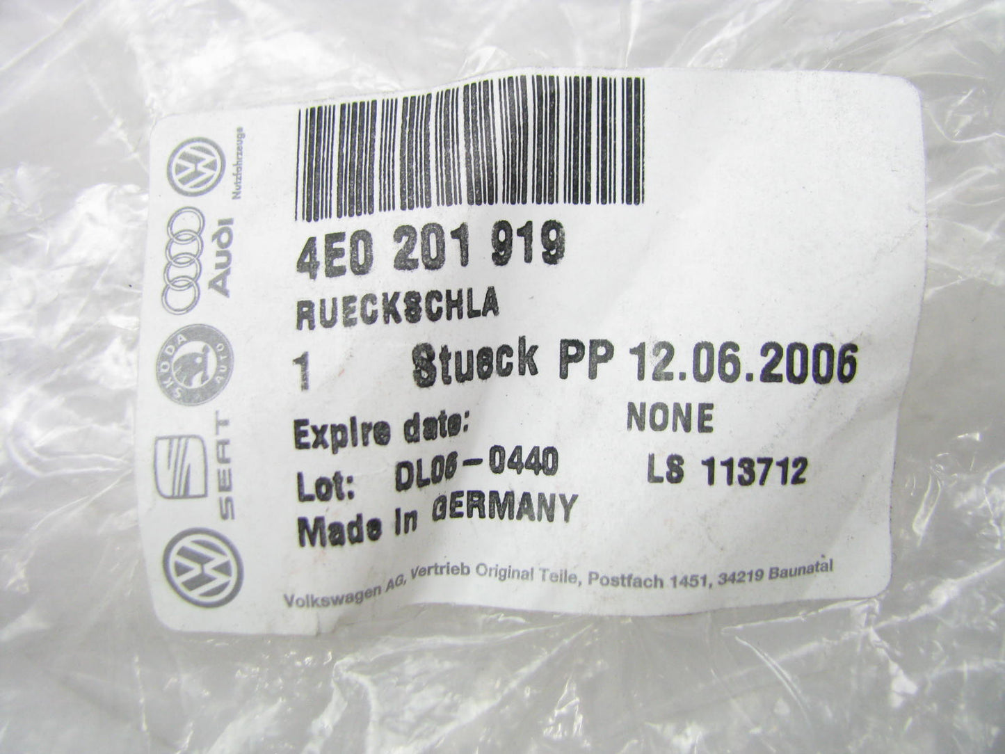 NEW - OEM VW Audi 4E0201919 Vapor Canister Hose & Check Valve