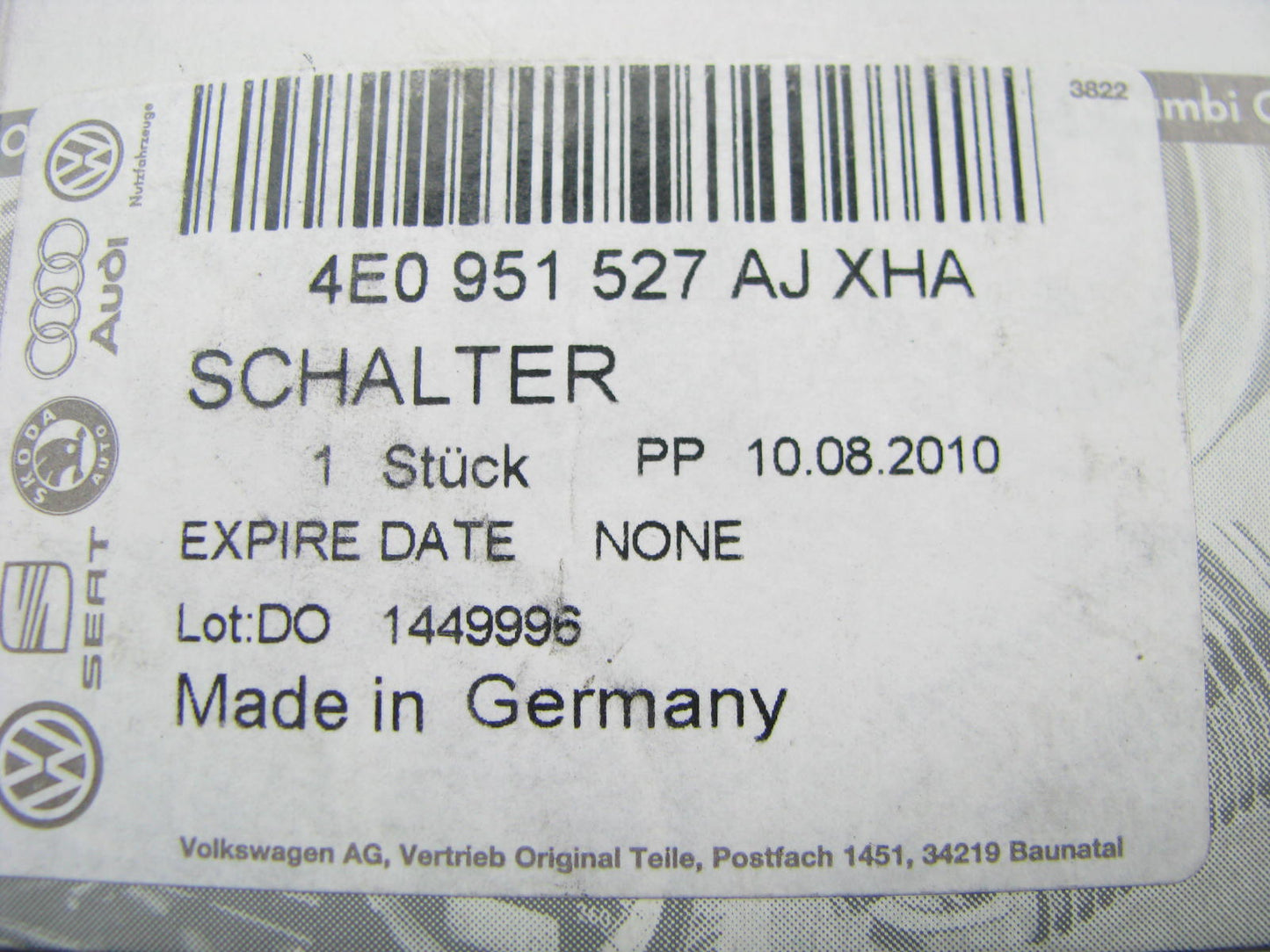 NEW - OEM VW Audi 4E0951527AJXHA Steering Volume Switch Assembly - Right