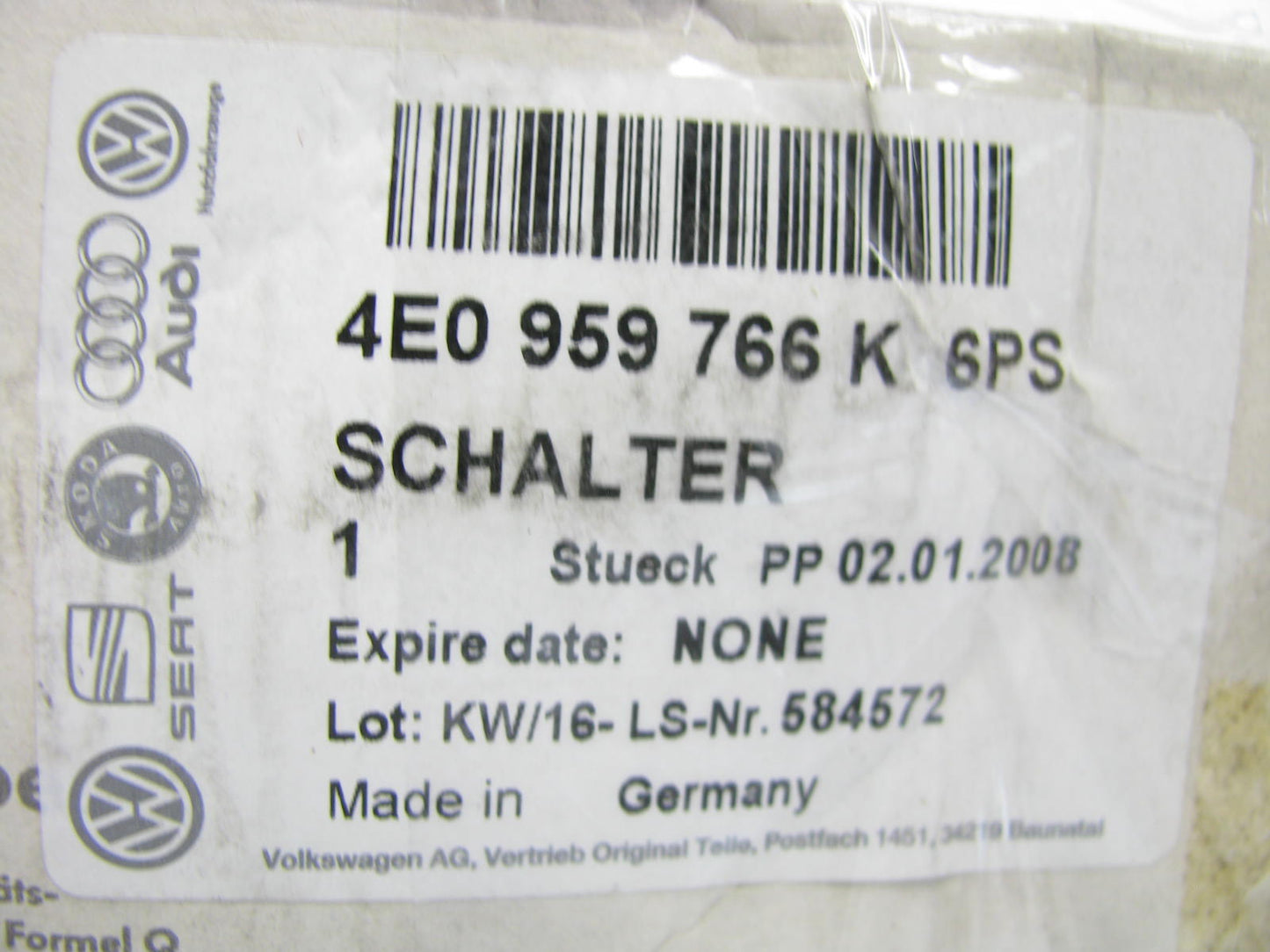 NEW - OEM VW Audi 4E0959766K6PS Front Right Power Seat Switch 2004-06 A8 Quattro