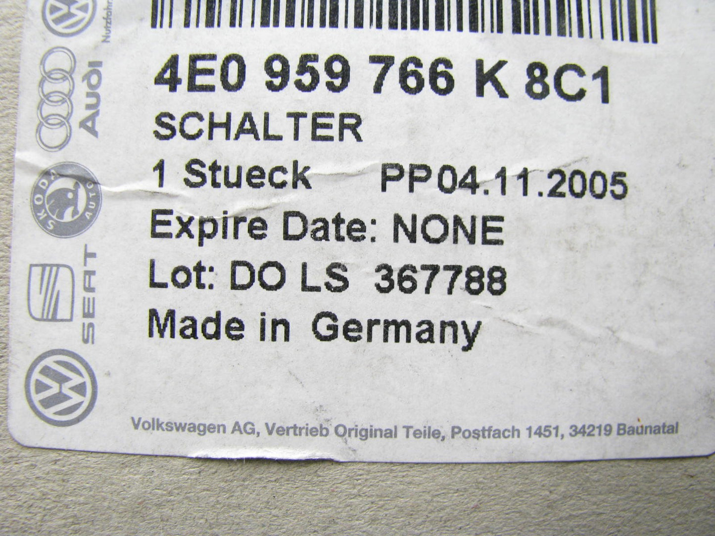 NEW GENUINE Seat Adjust Switch Right Passenger Side OEM 2004-2006 Audi A8